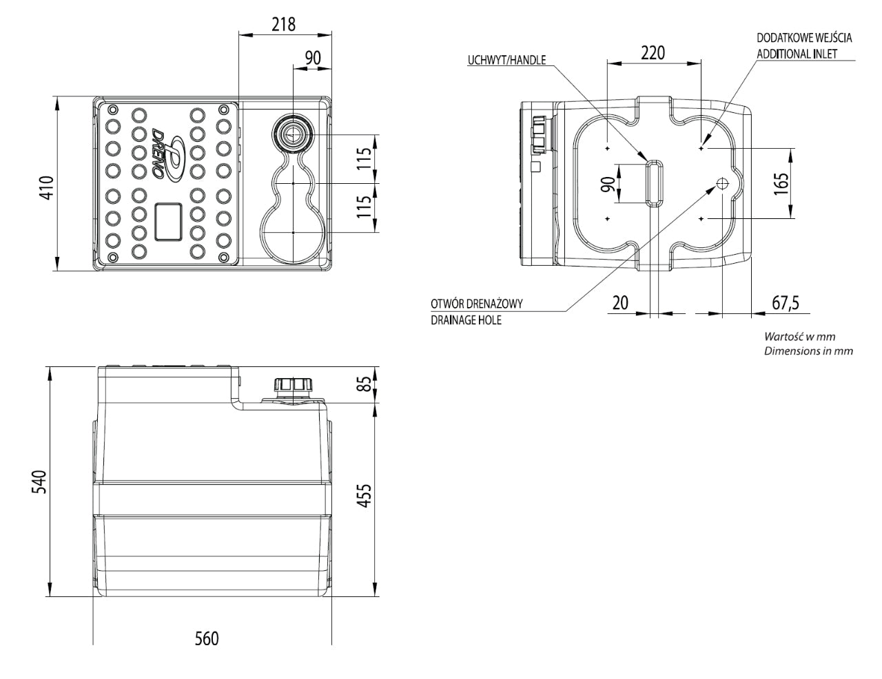 DRENO Box 100 L (G1¼") - interner Pumpstationstank